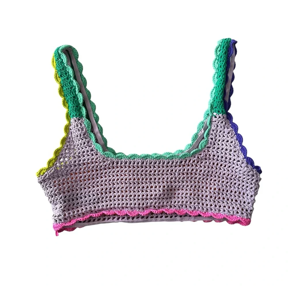 Beach Riot Andy Crochet Bikini Top Technicolor Rays - Picture 4 of 4